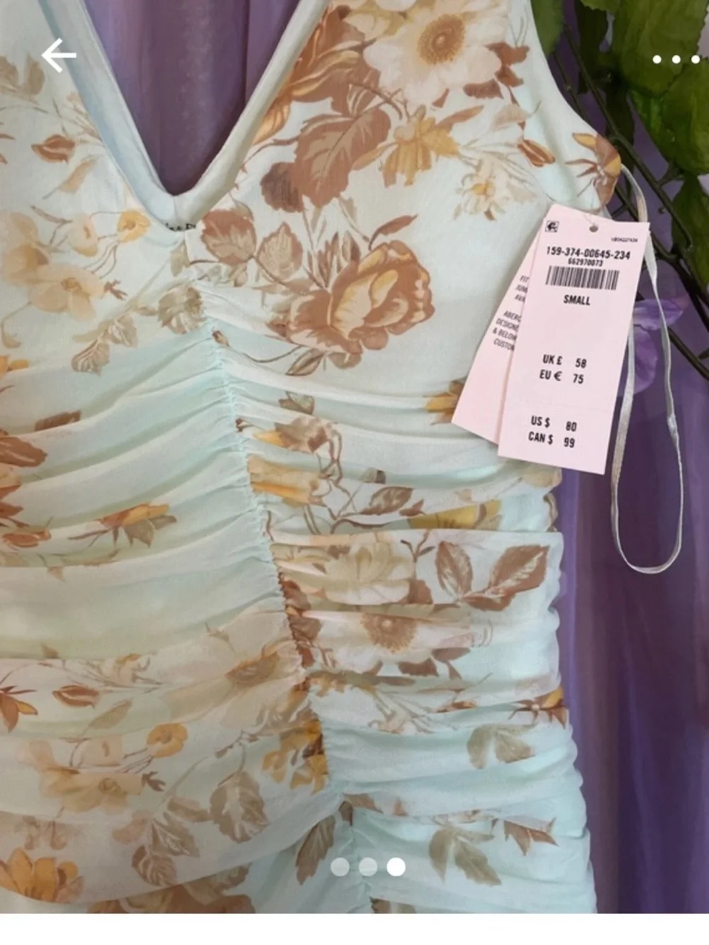 Abercrombie Floral V-Neck Sleeveless Mini Dress in Cream and Brown - Picture 3 of 3